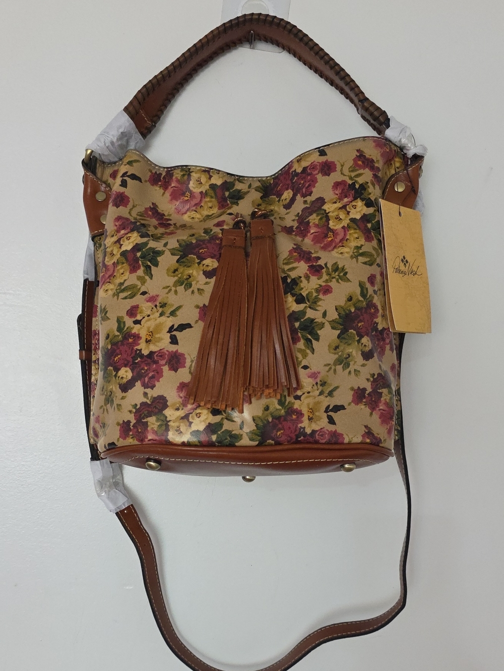 Patricia Nash Floral Canvas Bucket Bag in Brown and Multicolor Floral